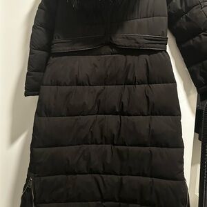 DKNY Faux Fur Hood Maxi Puffer Jacket, size small black